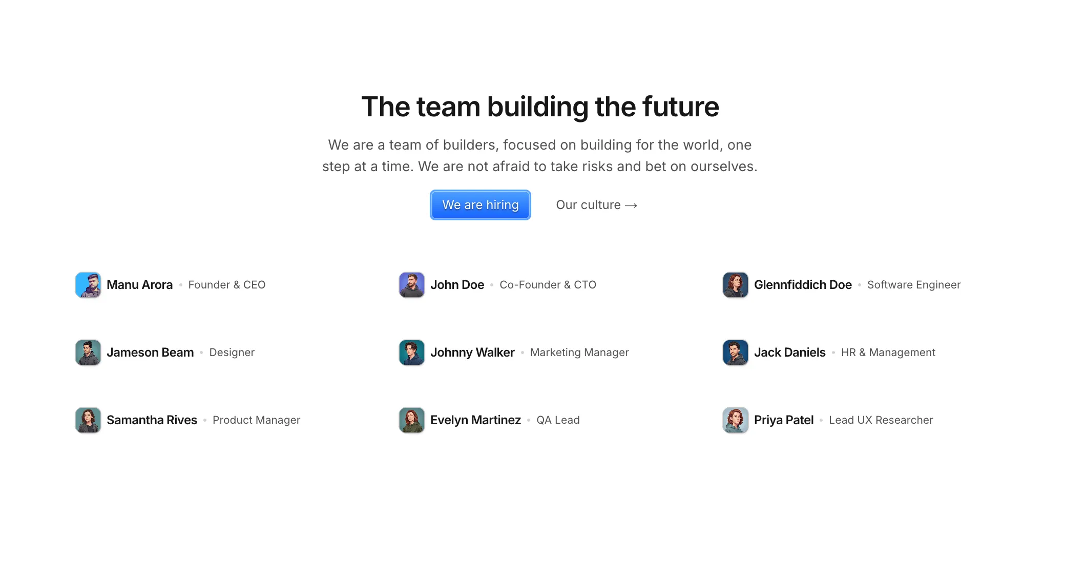 Team Section With Small Avatars