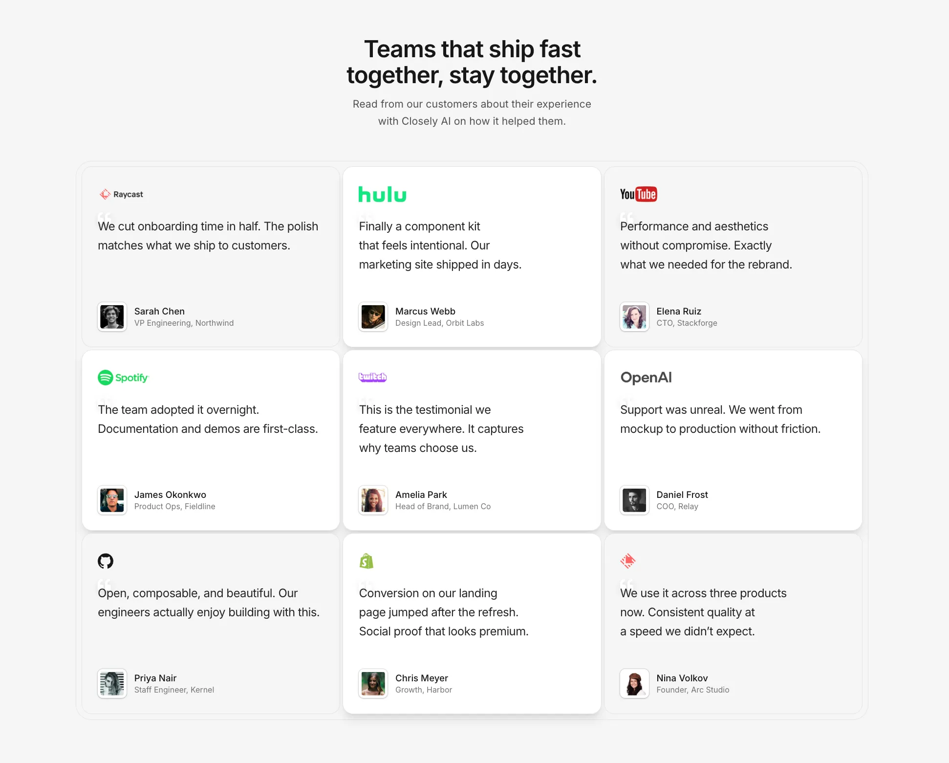 Testimonials With Centered Highlight