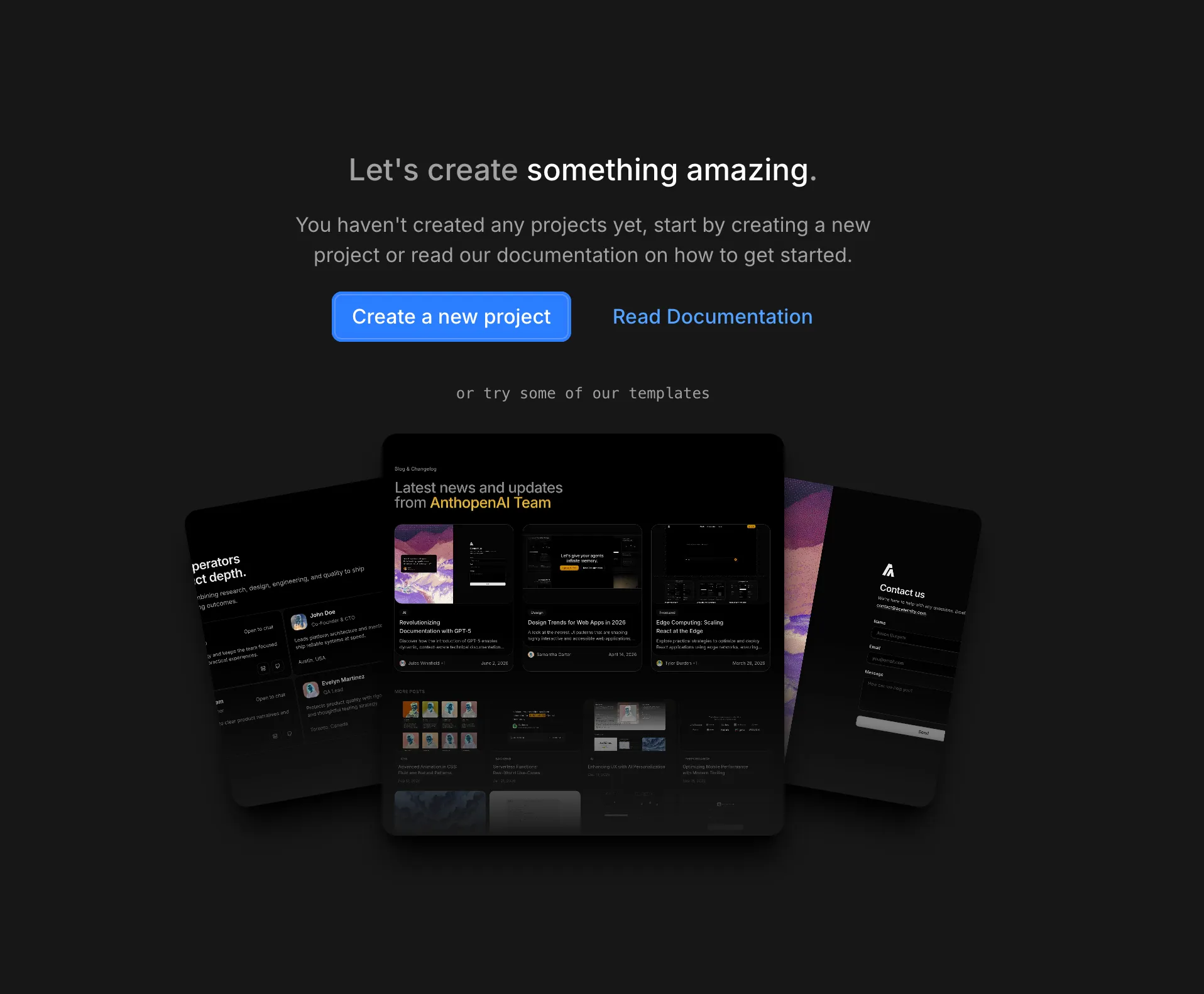A project creation interface