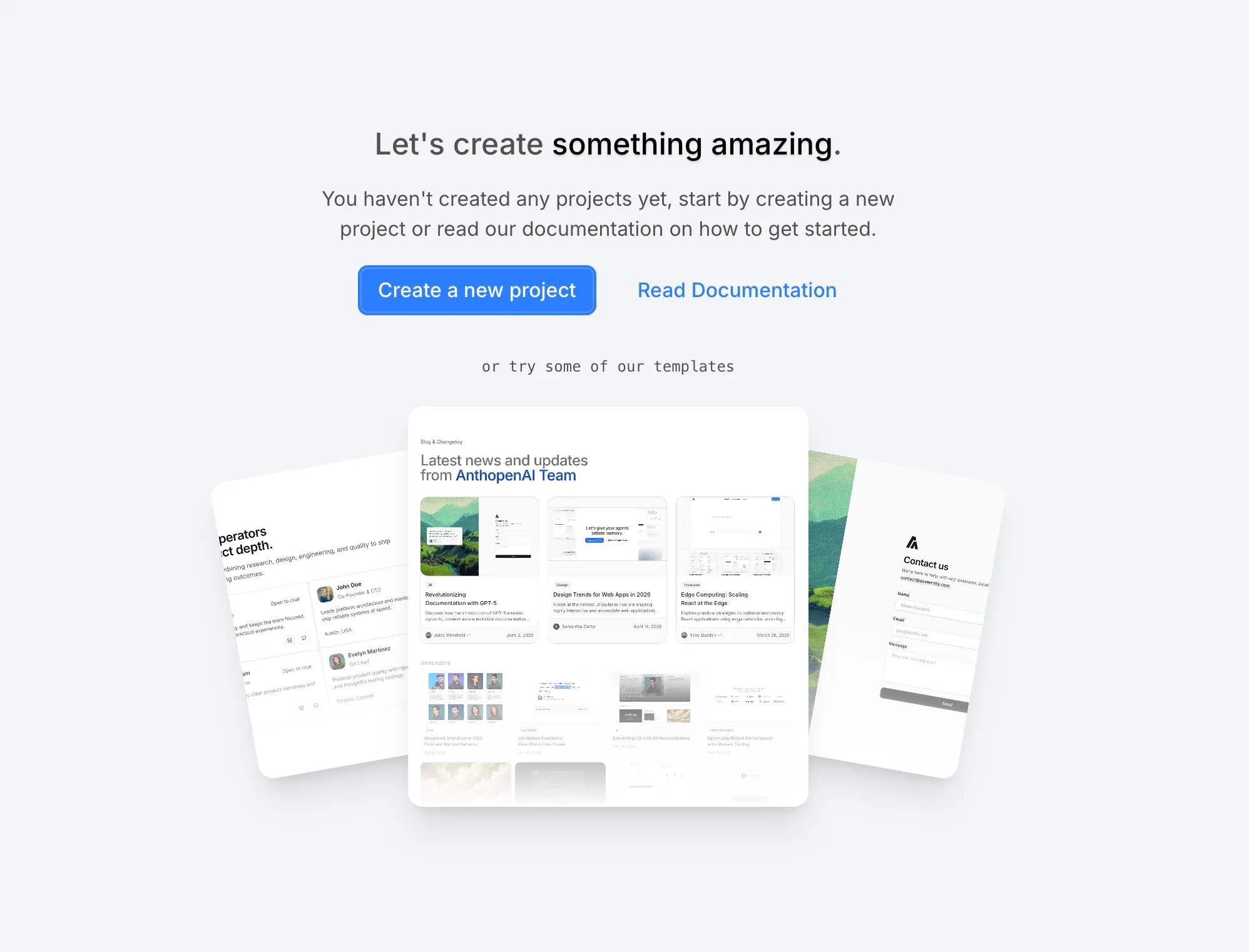 A project creation interface