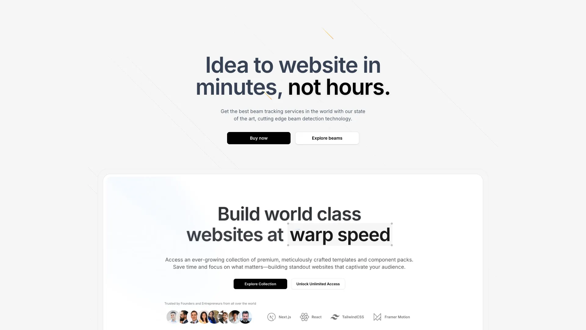 Hero Section With Beams and Grid