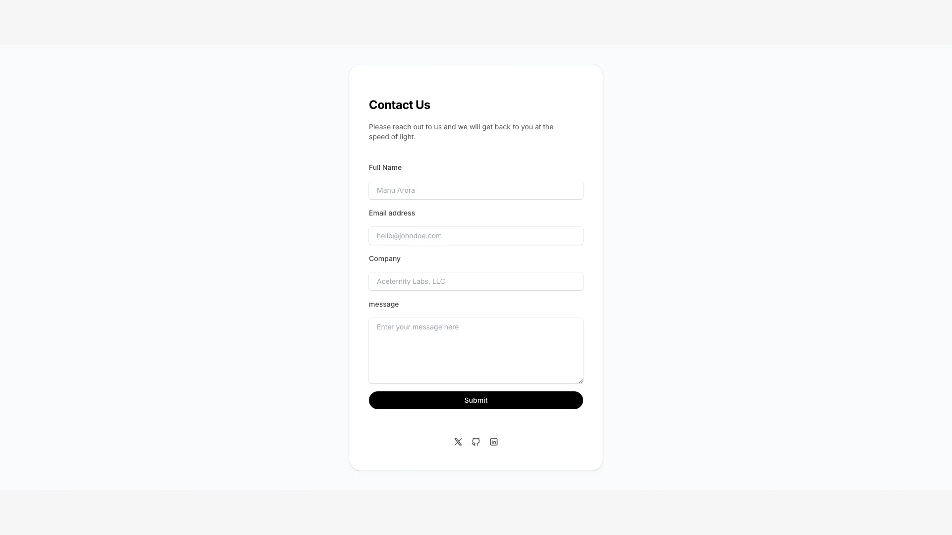 Simple Centered Contact Form